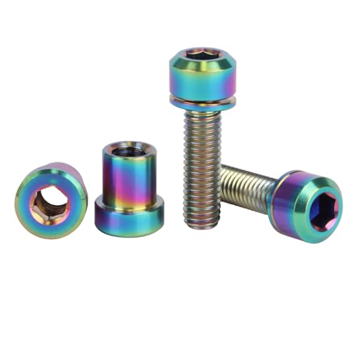 Image of Titanium Bolt M5x16 18 20mm with Washer Steerer Clamp Nut for Bicycle Stem Front Forking Lock Pack of 2 (Rainbow, M5x18mm)