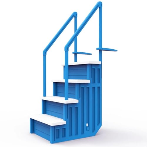 Escalera para piscina azul con escalones blancos miniatura 1