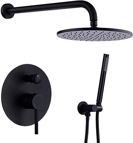 WACEH Jewelry de Ducha, Juego Combinado de Mezclador de Lluvia Redondo de latón Negro Mate de 8 Pulgadas, de Cabezal de Ducha Tipo Lluvia montado en la Pared, Juego de Ducha de Lujo (8 Pulgadas) Vida