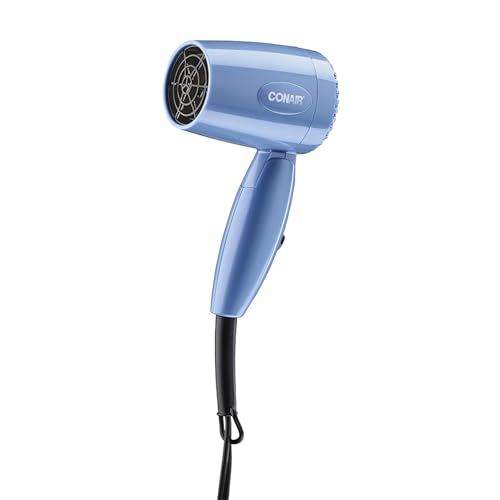 Conair Travel Hair Dryer, 1600W Compact Dual Voltage Blow Dryer with Folding Handle, Blue, 124NL​