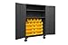 Durham 2502M-BLP-18-2S-95 Lockable Mobile Cabinet with 18 Yellow Hook-On Bins, 2 Adjustable Shelves, Flush Door Style, 48" Wide, 16 Gauge, Gray