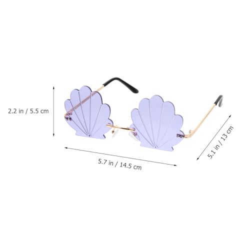 PATKAW Rimless Seashell Sunglasses, 14.5x13x5.5cm, Seashell Shape Sunglasses, Novelty Sunglasses for Unisex, Party Supplies Photo Props| Purple2