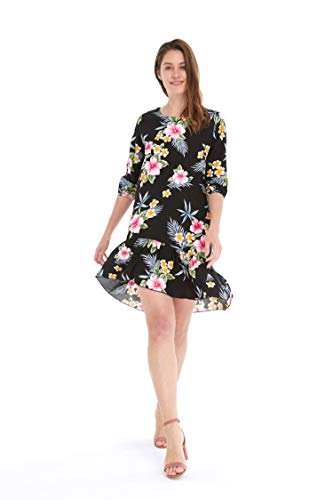 Image of Family Matching Hawaiian Clothes, Hibiscus Black | Black Hibiscus Print • Soft Rayon Fabric • Family Matching Outfits • Vacation Ready • Luau Party Wear