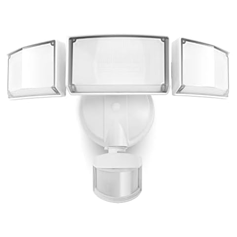 LUTEC 72W 7500LM LED Security Lights Motion Sensor Light Outdoor, 5000K Daylight, IP65 Waterproof, Dusk to Dawn, 3 Head Motion Detected Flood Light for Garage, Yard, Porch(White) Cover