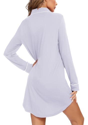 Image of Samring Nightgown for Women Long Sleeve Button Down Night Gown Boyfriend Nightdress Sleep Shirts