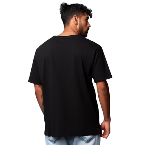 Image of prabhu bhakti Men's Oversized Mahadev Tripund Printed Black T-Shirt | Drop Shoulder Pure Cotton Oversized Tshirt for Men