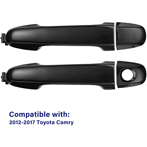 Image of 4 PCS Exterior Door Handle Set, Compatible with 2012-2017 Toyota Camry, Front Left Right Rear Driver Passenger Side, Replaces# 6921106090 6925006020C0, Smooth Black