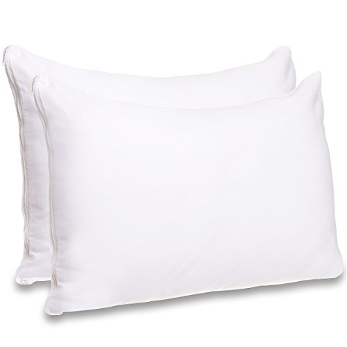 Mellanni Cotton Pillow Cases w/Zipper - Set of 2 Standard Pillow Covers, Protectors 20 x 30 Inches (2-Pack Queen, White)