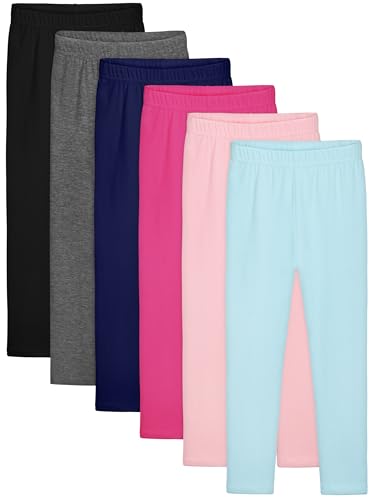 Resinta 6 Pack Girls Cotton Leggings Kids Pull On Leggings Elastic Waistband Stretchy Full Length Footless Soft Tights Pants