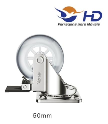 Kit 4 Rodinhas Rodízio Gel Giratórias 50mm para Armários e Móveis Mdf Duas com Trava e Duas Sem