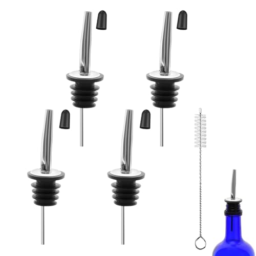 eispap Liquor Pour Stainless Steel Classic Bottle Speed Pourers with rubber Pour Spouts Cap Cleaning brush for Alcohol, Olive Oil, Liquor Pourers with Dust Caps, Speed Pourers (4)