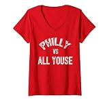 Women's Philly vs All Youse Funny Vintage Philadelphia Fan for Men V-Neck T-Shirt, Red, Medium