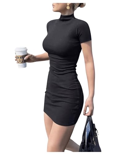 Milumia Women's Mock Neck Short Sleeve Bodycon Mini Dress Casual Pencil Dresses4