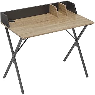 eSituro Desk Computer Table 90 x 50 x 73 cm Office Table PC Table Work Table for Home, Office, Metal + MDF Wood Look Vintage SCD0154