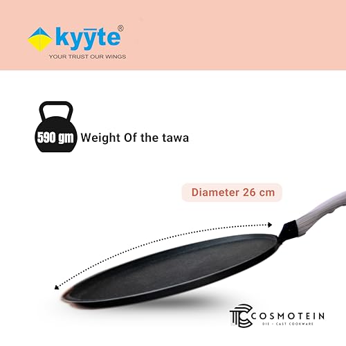 Image of kyyte CosmoTein Die Cast Non Stick Dosa Tawa 26 cm Dia Flat /Roti /Paratha /Uthappam /Chapati /Naan /Pizza Tava with 5 Layer Coating,Gas & Induction Friendly,Dishwasher Safe, PFOA&PFOS Free,Safe&Toxic-Free