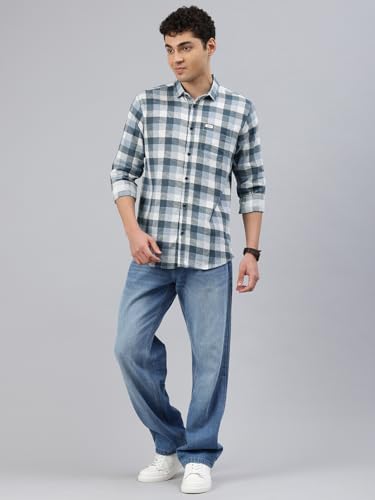 Image of Majestic Man Men Comfort Slim Fit Opaque Checked Cotton Casual Shirt