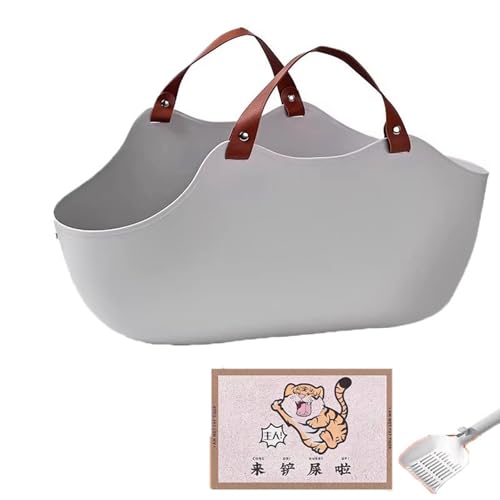 猫トイレ本体 手提げ ポータブルトイレ 持ち運び用 散歩 旅行 携帯可能 42cm 一体型 耐久性 便利 ラクラクお掃除 お手入れ簡単 開封後にすぐ使える 散らかりにくい 快適ワイド
