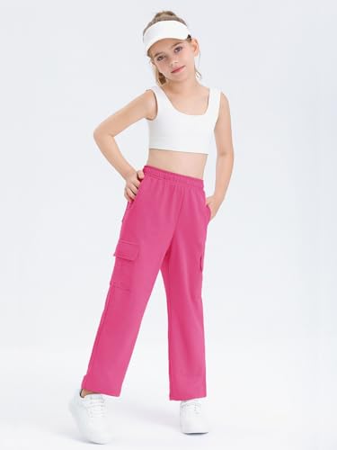 Image of Girls Kids Cargo Sweatpants Wide Straight Leg Jogger Pants 5-14 Years