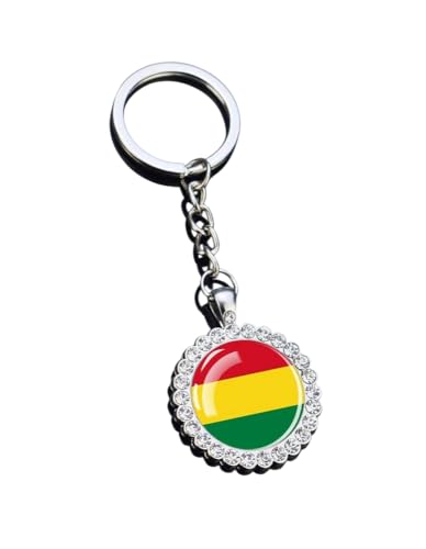 Heiorpai 1PCS Periphery Inlaid Rhinestones Stainless Steel Bolivia Flag Keychain