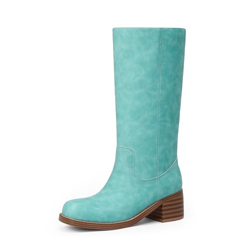 Image of Adolilove Mid Calf Boots for Women Chunky Block Low Heel Square Toe Comfortable Casual Trendy Stylish Boots