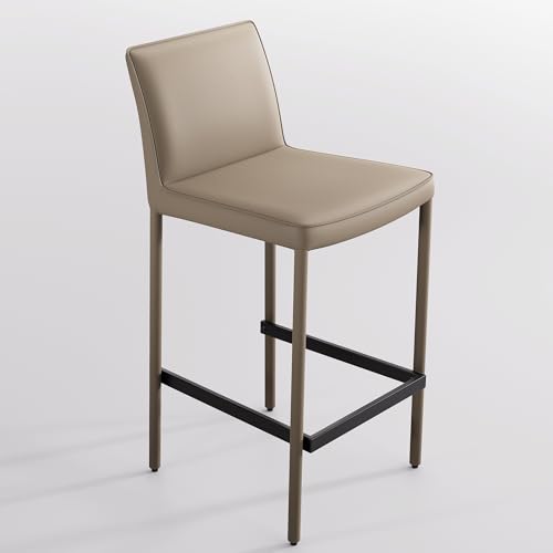 Image of YOUNIKE 26 inch H Counter Height Bar Stool with Back Single Faux Leather Modern Barstool Upholstered Comfy Bar Chair for Kitchen Breakfast Island, No Assembly, Fully Wrapped Metal Legs Khaki