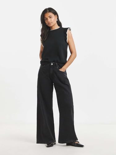 Image of KOTTY Women's High Waist Wide Leg Button Coin Pocket Straight Fit Jeans Stylish Regular to Plus Size Fit Denim Jeans for Women