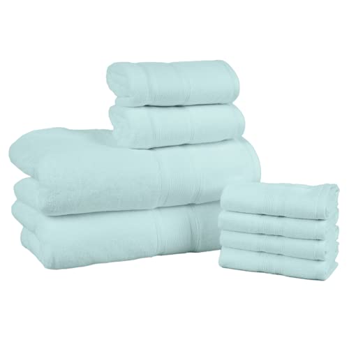 Luzia 8 Piece Towel Set - 100% Turkish Cotton, Premium Quality - 2 Bath Towels 2 Hand Towels And 4 Washcloths (Glacier Green) #TOP2