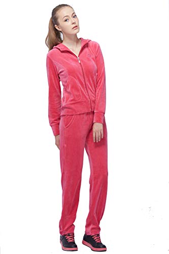 Velvet Tracksuit for Women Velour Jogging Sweat Suits 2 Pieces Set with Full Zip-Up and Pockets (Pink, Small)
