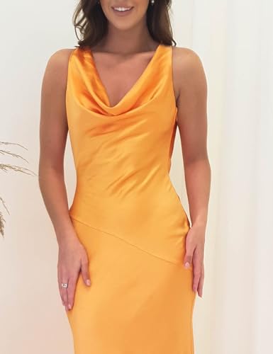 Image of KOUNAI Satin Backless Formal Maxi Dresses for Women Wedding Guest