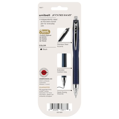 uni-ball jetstream rt pens - ny times wirecutter best pen for over a decade - pack of 3 black fine point pens 07mm - back to school pens ballpoint pens