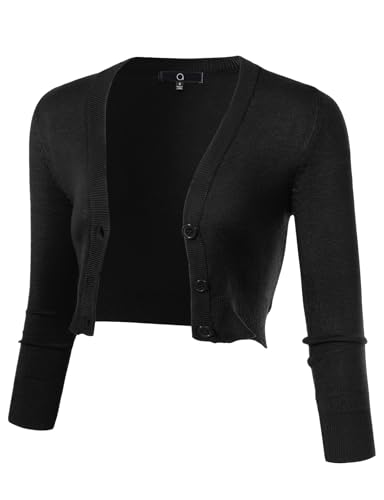 Image of Allsense Women's Cropped Bolero Shrug Cardigan | 3 /4 Sleeve, Button Down, Lightweight Knit Sweater