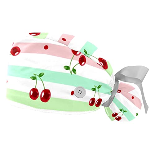 Chapeaux de travail motif cerises JDEZ pour hommes et femmes avec bandeau absorbant x2