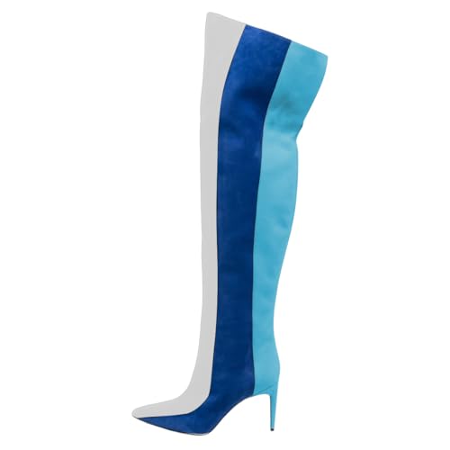 FSJ Women Over the Knee Thigh High Boots Sexy Pointed Toe Stiletto High Heel Multicolor Long Stretch Suede Nightclub Party Dress Shoes Size 4-16 US2