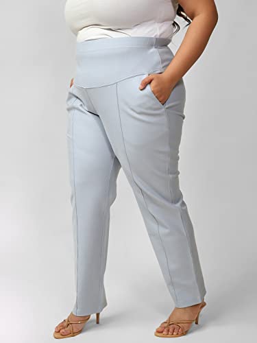 Image of AMYDUS Plus Size Women Crease Seam Tummy Shaper Pants | High-Waist | Stretchable | Straight Fit | Wide Waistband | 2 Pockets | Cloud Soft Fabric | Tummy Tucker Jeggings for Women - XL to 9 XL