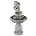 LuxenHome 34 Inch Outdoor Water Fountain, Resin Cherub Angel Water Fountains Indoor and Outdoor, Angels and Bird Garden Water Fountain, Decorative Waterfall for Backyard