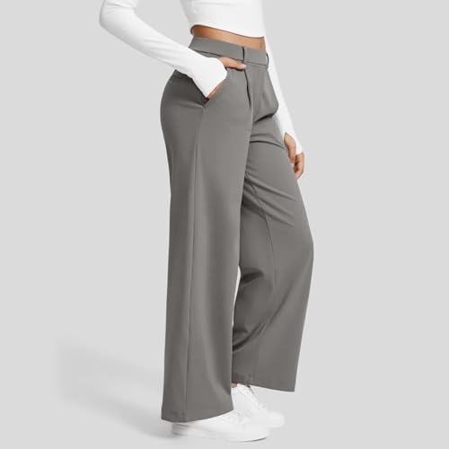 Women's Wid Leg Straight Leg Pants High Elastic Waisted in The Back Business Work Pants Casual Trousers3