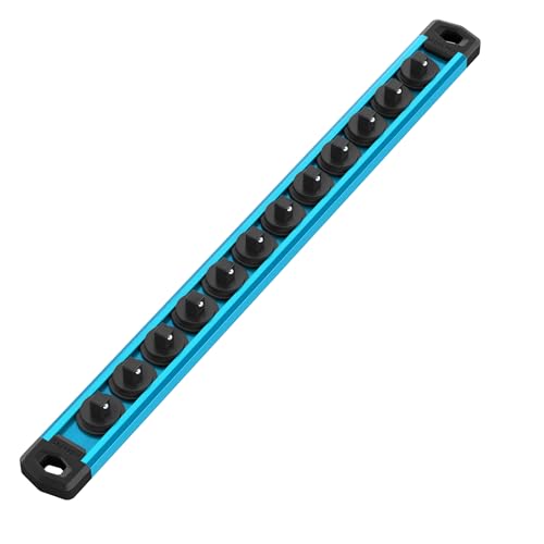 Image of WORKPRO Magnetic Socket Organizer, Heavy Duty 1 /4-Inch Drive Socket Rail | Aluminum Alloy, 12 Pieces Clips, Rotatable & Movable Clips, Efficient Organization