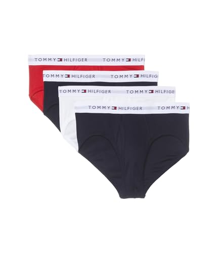 Tommy Hilfiger Pacote com 4 cuecas masculinas clássicas de algodão, 2 azul-marinho, 1 mogno, 1 branca, GG