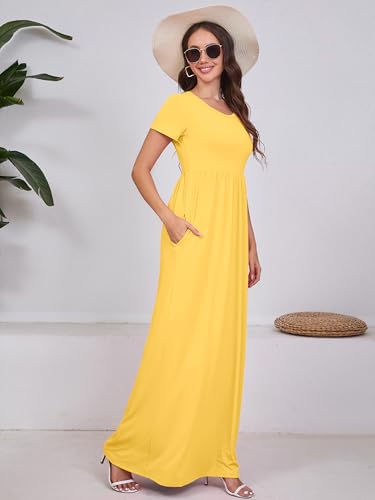 Image of DEARCASE Maxi Dress for Women Short Sleeve Casual Summer Loose Plain Comfy Long Dresses with Pockets