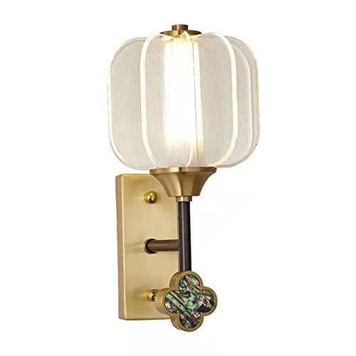 Applique murale LED en laiton Applique murale moderne avec abat-jour en acrylique, Lampes de tête de lit 12W Appliques murales de style chinois, luminaires de...