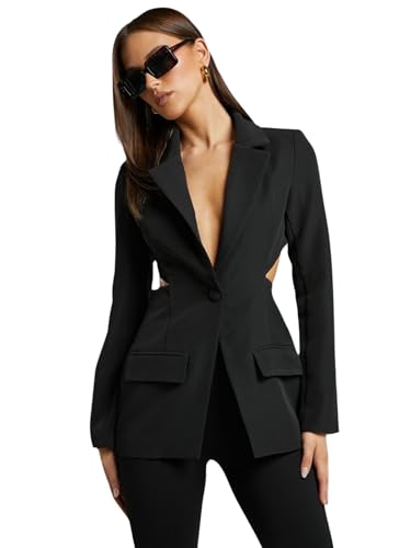 utcoco Women's Y2K Two Piece Set Hollow Out Waist Blazer