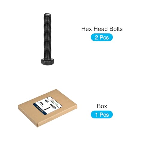 Image of METALLIXITY Hex Bolts (M12-1.75x70mm) 2Pcs, Carbon Steel Fully Threaded Black Oxide, Coarse Thread UNC Hex Head Screw Bolt - for Furniture Repair