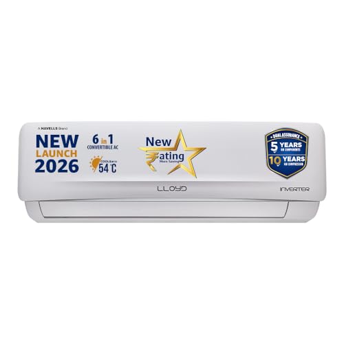Lloyd 2 Ton 3 Star Inverter Split AC, 2026 New Star Rated (6 in 1 Convertible, Cools Up To 54°C, DG Mode, Ice Clean, Smart 4 Way Swing, Installation Check, White with Silver Deco Strip, GLS24I3GGCSR)