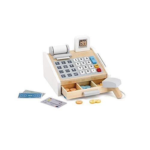 Caisse enregistreuse en bois avec accessoires interactifs pour compter
