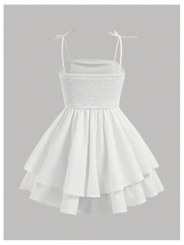 Image of SHENHE Girl's Smocked Ruched A Line Swing Dress Layered Tie Shoulder Flowy Cami Short Dress