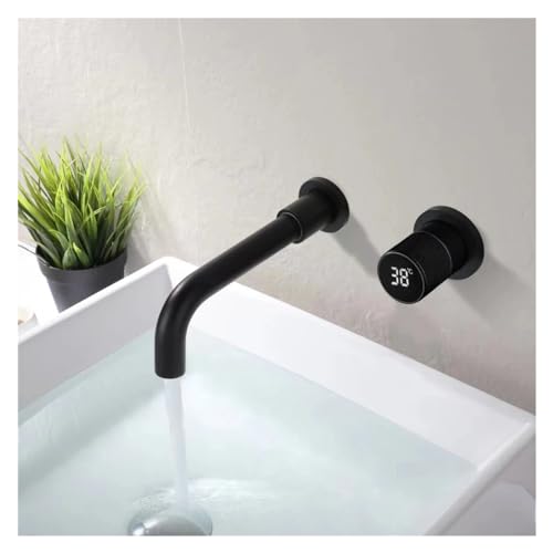 Grifo de lavabo monomando oculto negro y gris con pantalla digital inteligente para baño 2