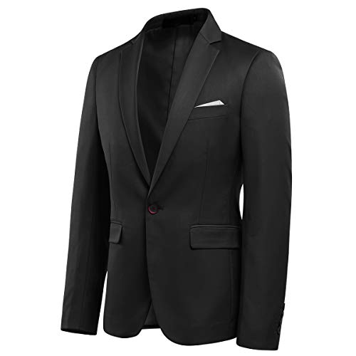 Allthemen Blazer pour Homme avec Fente Arrière à Un Bouton Veste de Costume d'affaires Couleur Unie Noir L - Image 3