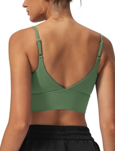 Yvette Adjustable Spaghetti Straps V Back Sports Bras for Women Light Support Padded Wireless Yoga Bra Cropped Tank Top
