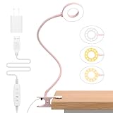 iZELL Desk Lamp, LED Reading Light with Clamp, 3 Color Modes & 10 Brightness Flexible Gooseneck Book Light for Kids Reading Book in Bed at Night Clip on Table, Computer, Zoom Meetings - 27.6‘’ Pink