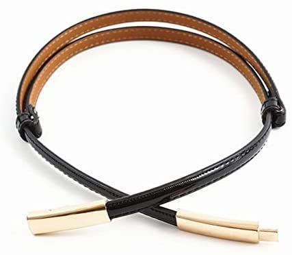 Women PU Leather Belt Solid Color Thin Skinny Waistband Metal Buckle Adjustable Belts for Lady Dress (Color : White, Size : 90cm)4